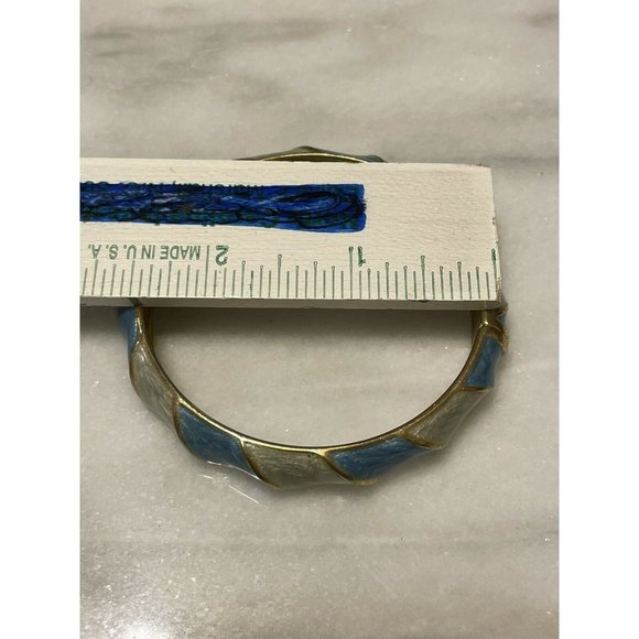 2 tone Alternating blue enamel Gold Tone clamper cuff bracelet - Picture 4 of 8